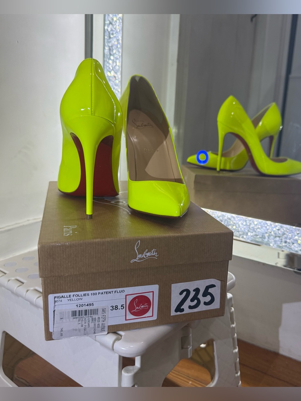 Christian Louboutin Pigalle Follies Neon Yellow Patent Pumps